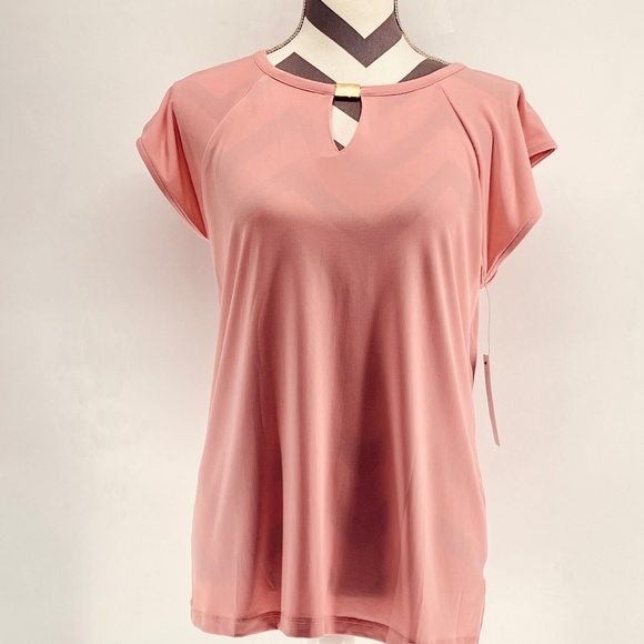 Peach Pink Liz Claiborne Top Short Flutter Sleeve NWT Keyhole Blouse Medium NEW - Picture 10 of 10
